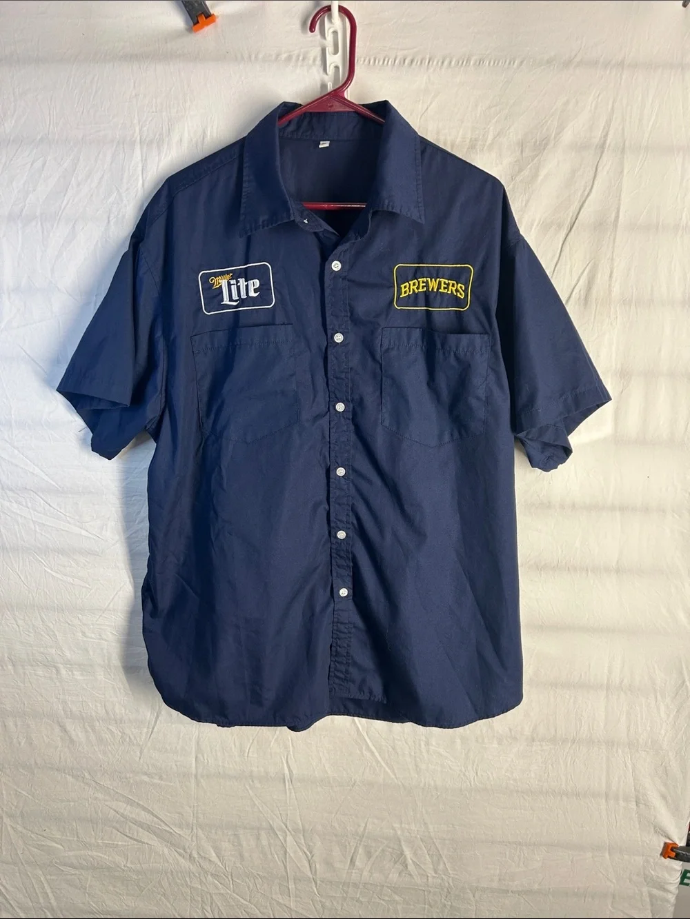 Navy Short-Sleeve Brewers Button-Up Work Shirt